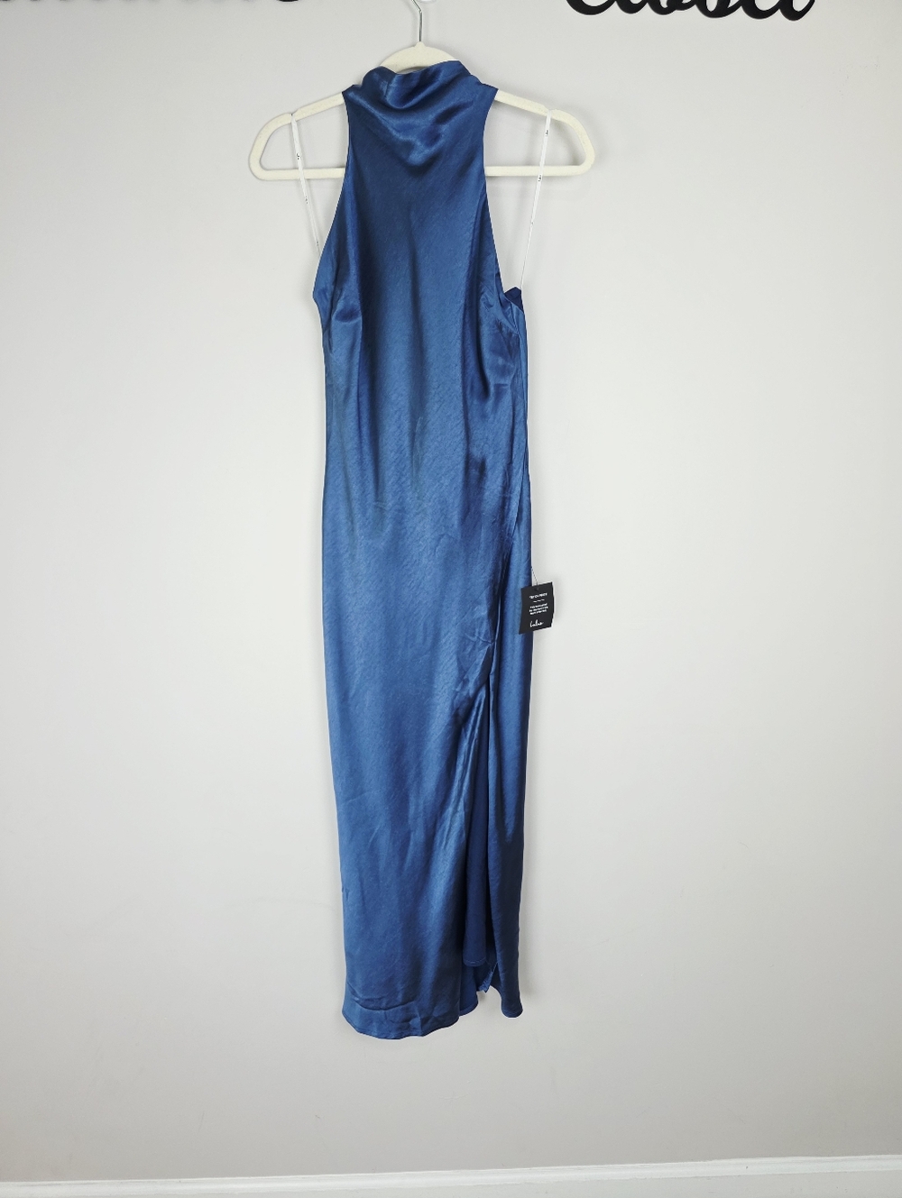 Lulus Exceptional Status Satin Halter Backless Blue Slip Midi Dress Sz Small NWT - Picture 3 of 14